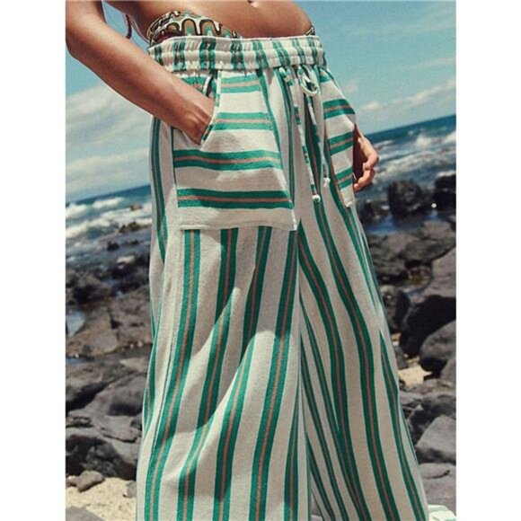 Striped Wide-Leg Drawstring Pants - Picture 6 of 13